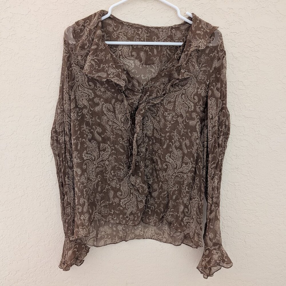 Vintage Sheer Paisley Whimsical Bell Sleeved Retro Button Up Blouse